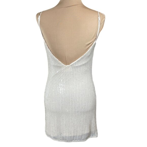 The Native One Cowl Neck Mini Dress Cream Sequin S Small Stretch - Picture 3 of 10
